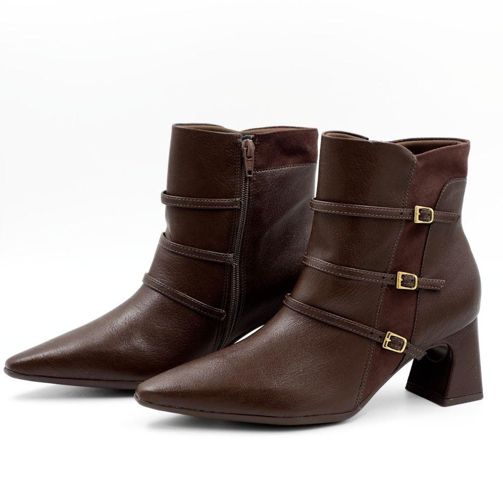 Bota Piccadilly Cano Curto com Fivelas Salto Bloco Feminina Marrom 2