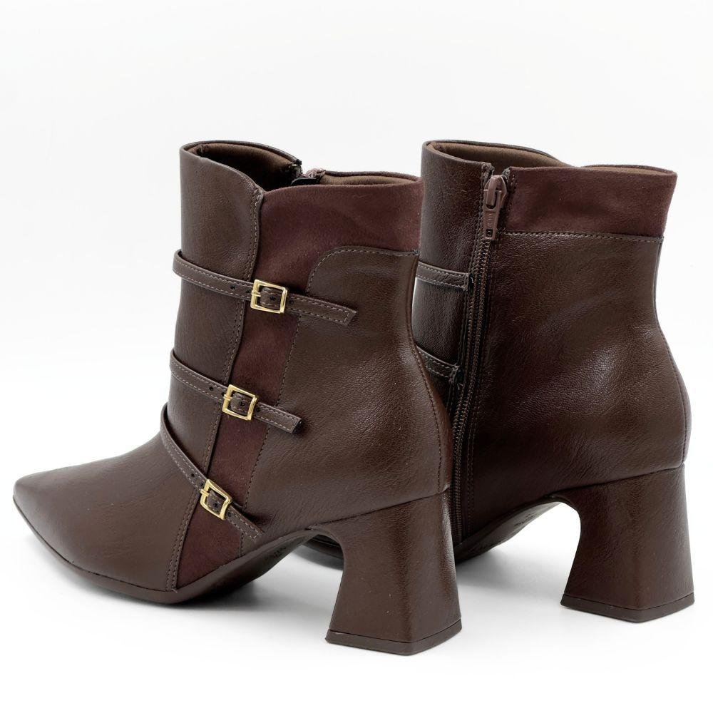 Bota Piccadilly Cano Curto com Fivelas Salto Bloco Feminina Marrom 3