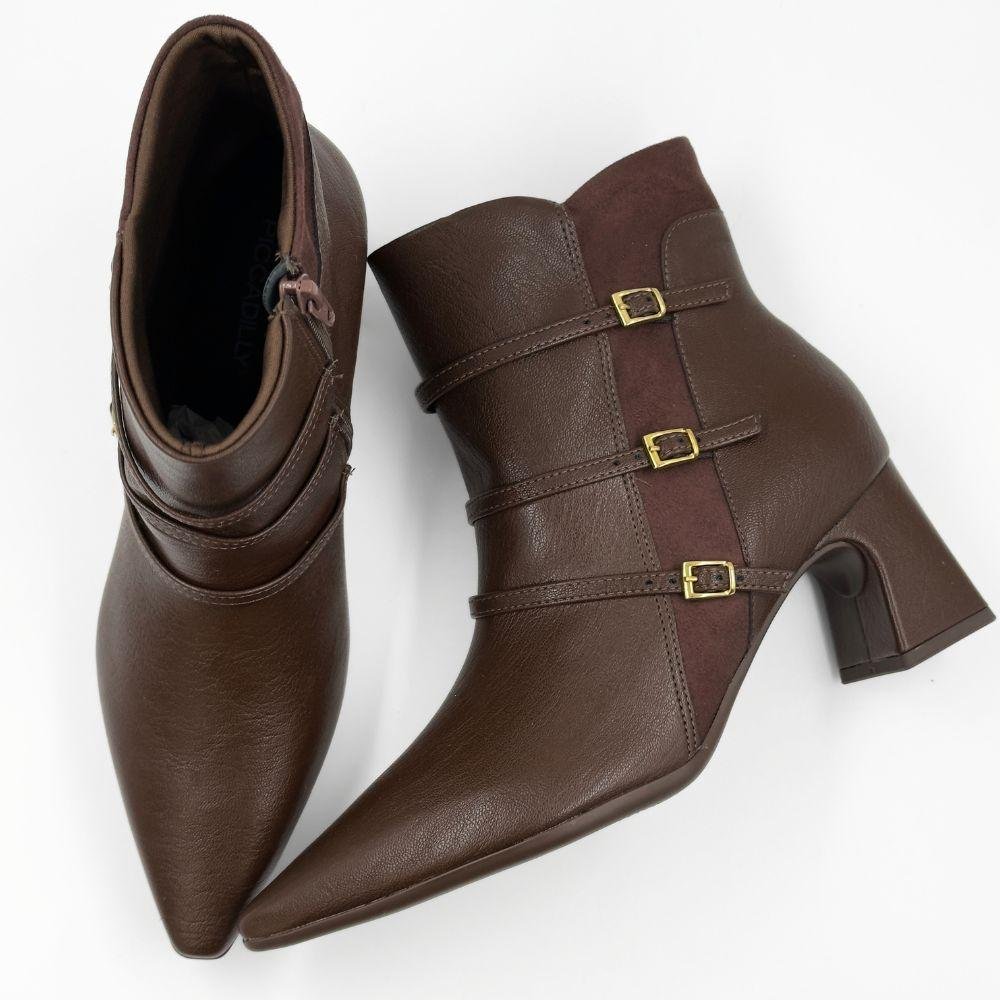Bota Piccadilly Cano Curto com Fivelas Salto Bloco Feminina Marrom 4