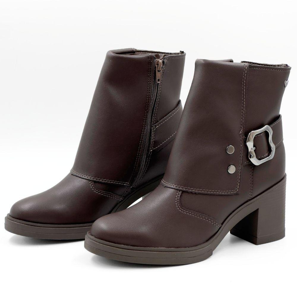 Bota Mississipi Cano Curto Salto Bloco Médio Feminina Marrom 2