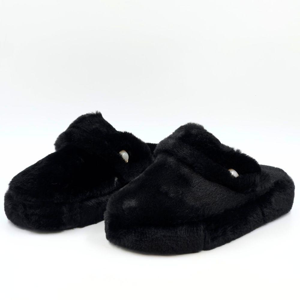 Pantufa Katurê em Fleece Flatform Feminina Preto 2