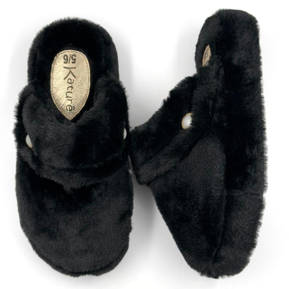 Pantufa Katurê em Fleece Flatform Feminina Preto 3