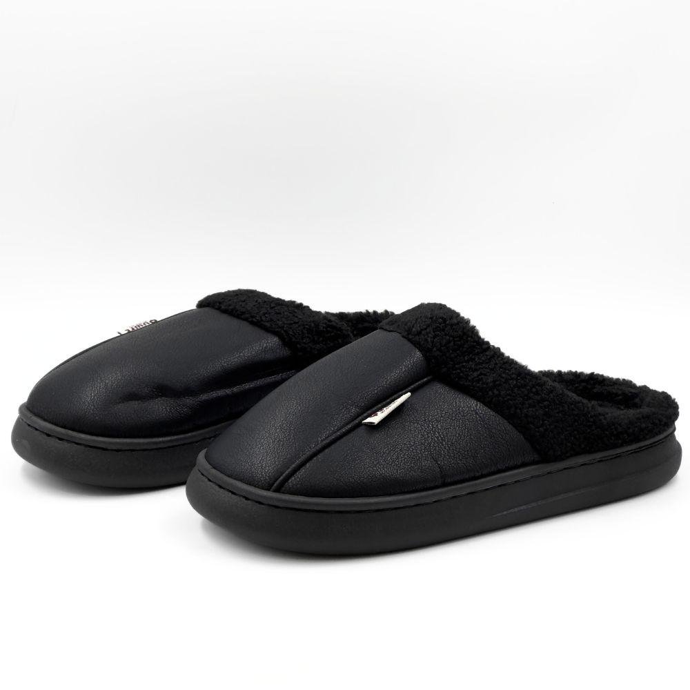 Pantufa Europa Filipe I em P.u com Sherpa Masculina Preto 2