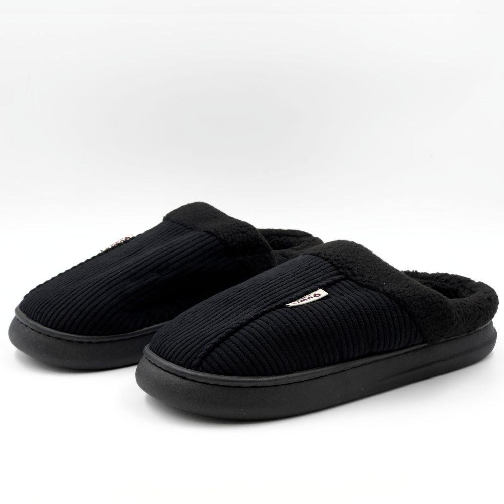 Pantufa Europa Filipe II Veludo Cotelê com Sherpa Masculina Preto 2