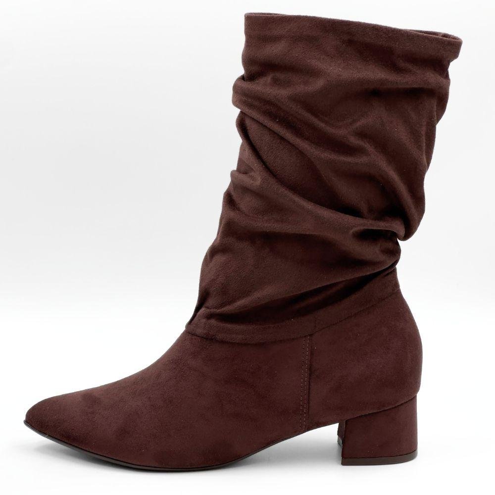 Bota Piccadilly em Camurça Cano Médio Salto Bloco Feminina