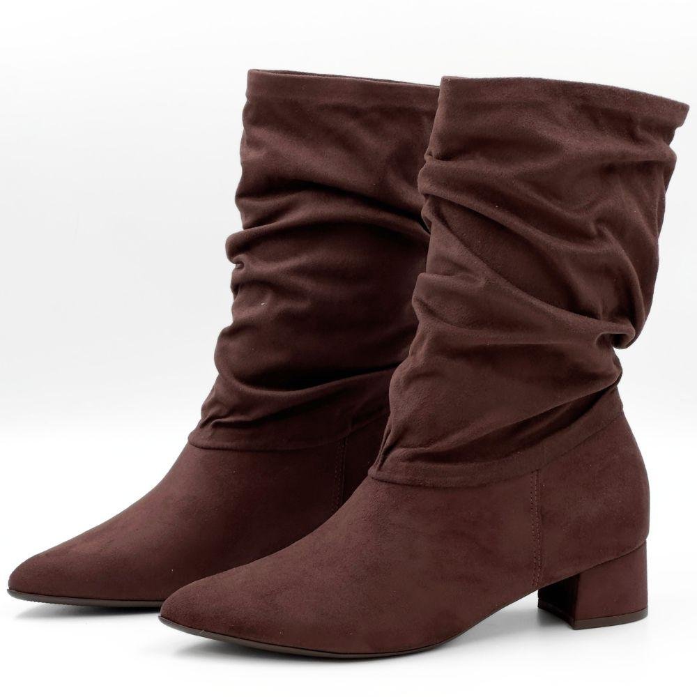 Bota Piccadilly em Camurça Cano Médio Salto Bloco Feminina Marrom 2