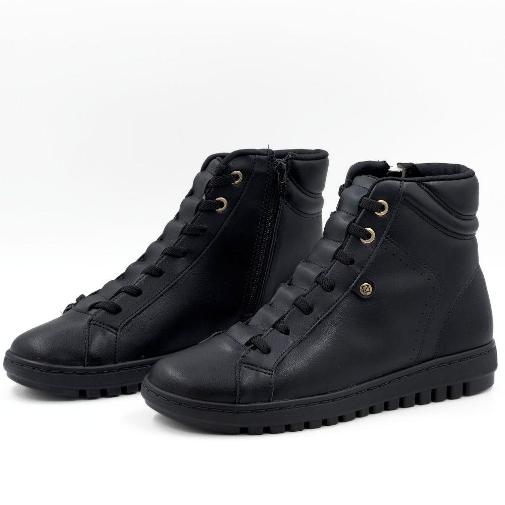 Tênis Piccadilly Casual Botinha com Cadarço Elástico Feminino Preto 2