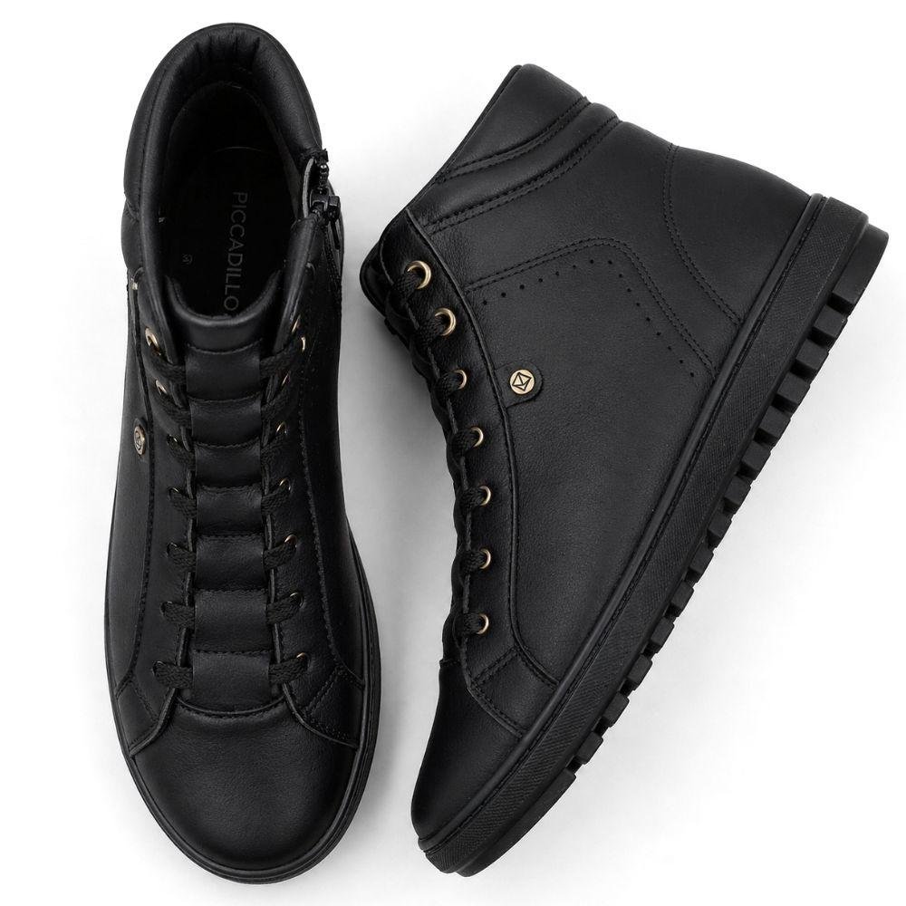 Tênis Piccadilly Casual Botinha com Cadarço Elástico Feminino Preto 4