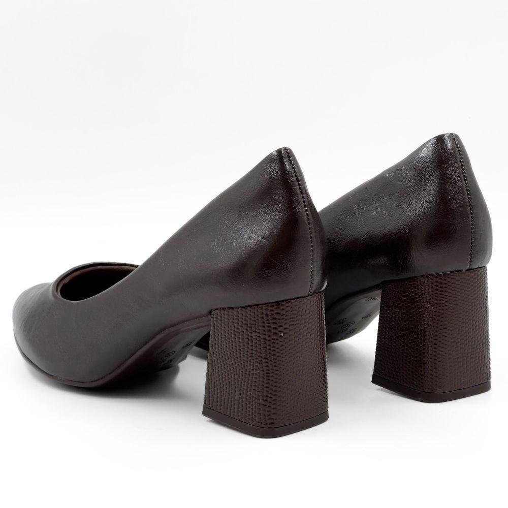 Sapato Comfortflex Bico Fino Salto Bloco Feminino Marrom 3
