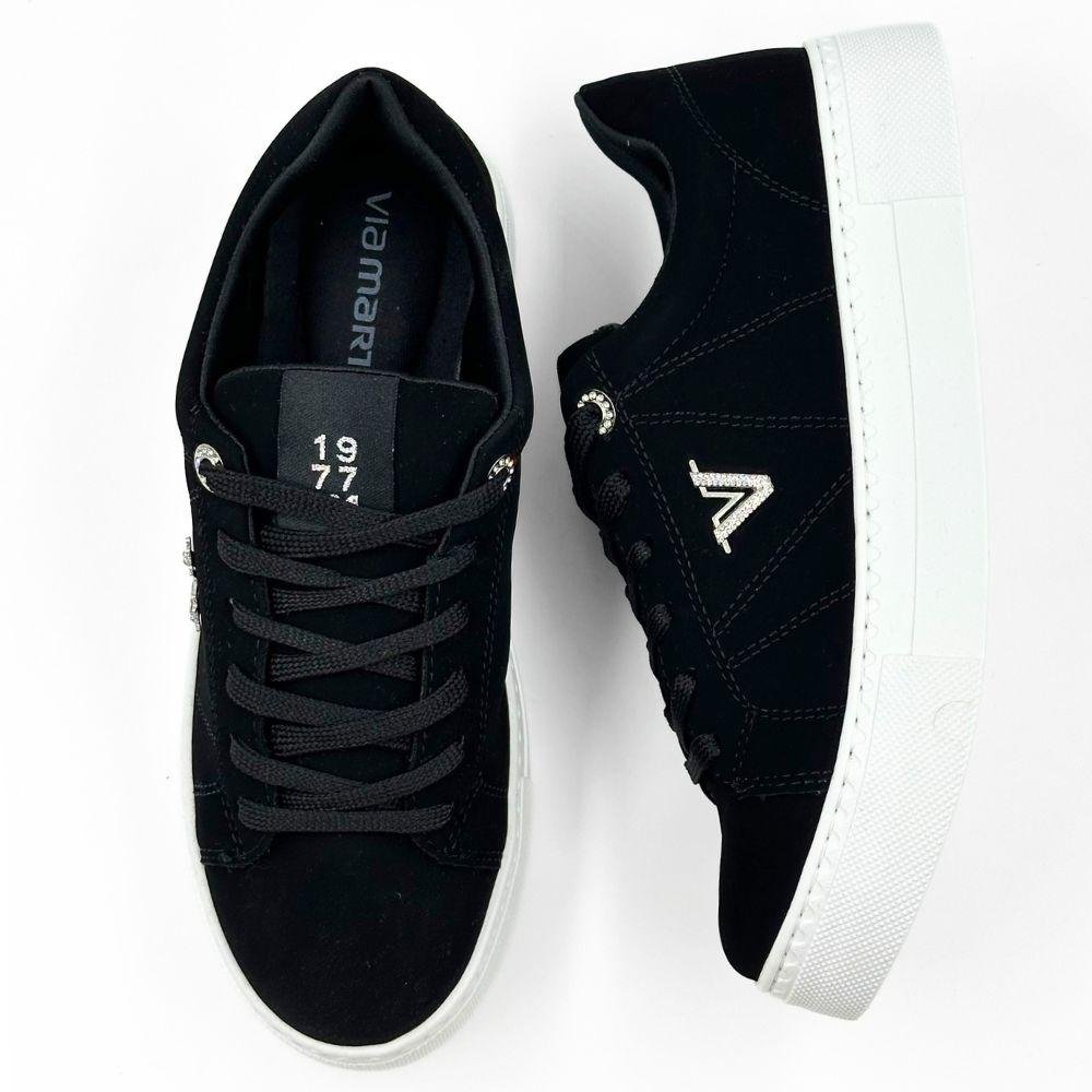 Tênis Via Marte Casual em Nobuck com Cadarço Feminino Preto 4