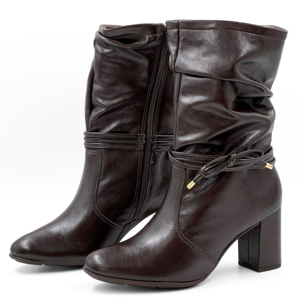 Bota Comfortflex Cano Médio Salto Médio Feminina Marrom 2