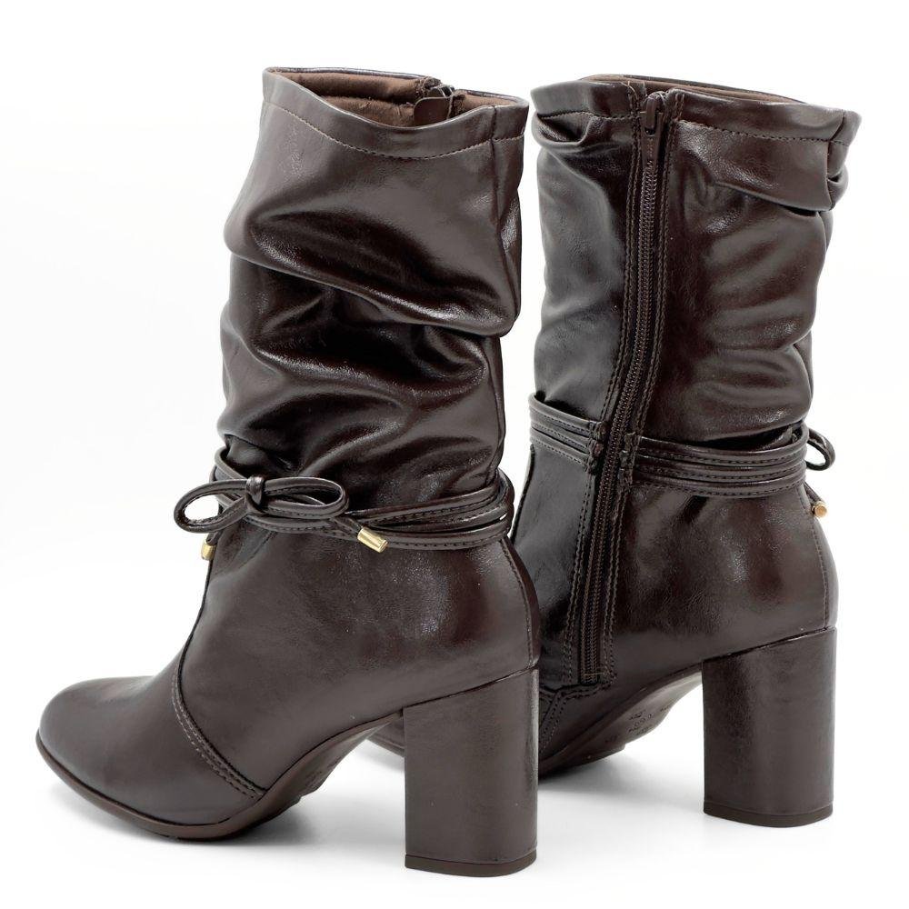 Bota Comfortflex Cano Médio Salto Médio Feminina Marrom 3