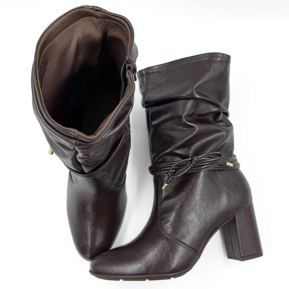 Bota Comfortflex Cano Médio Salto Médio Feminina Marrom 4