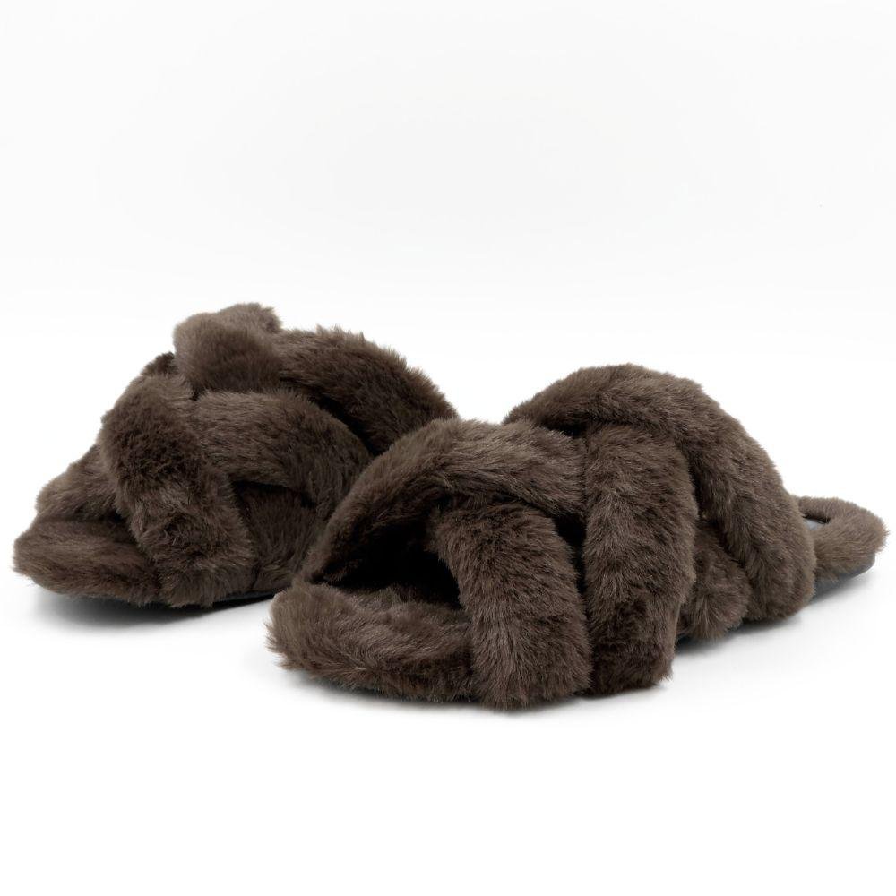 Pantufa Simô Agatha Slide em Pelo Feminina Marrom 2