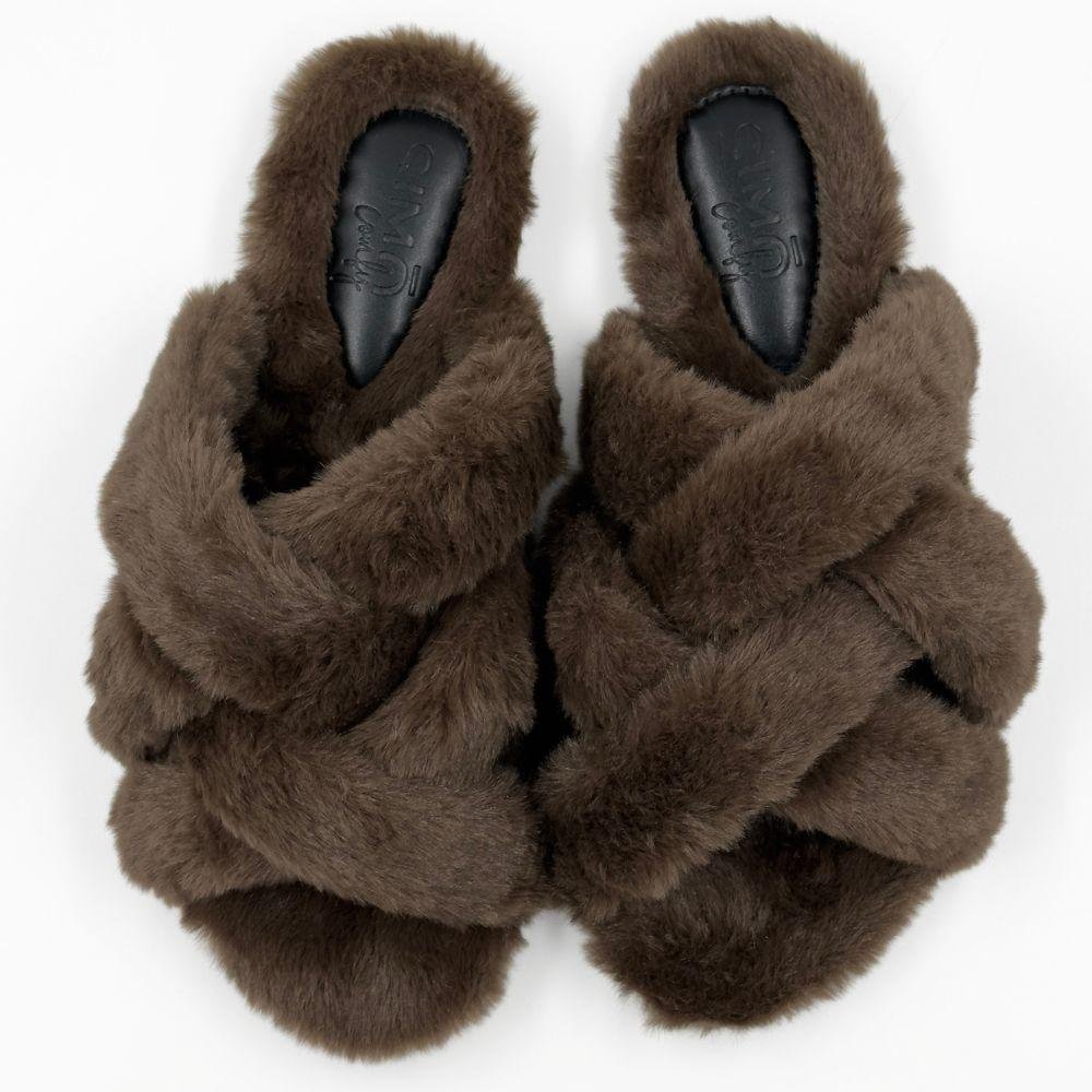 Pantufa Simô Agatha Slide em Pelo Feminina Marrom 3