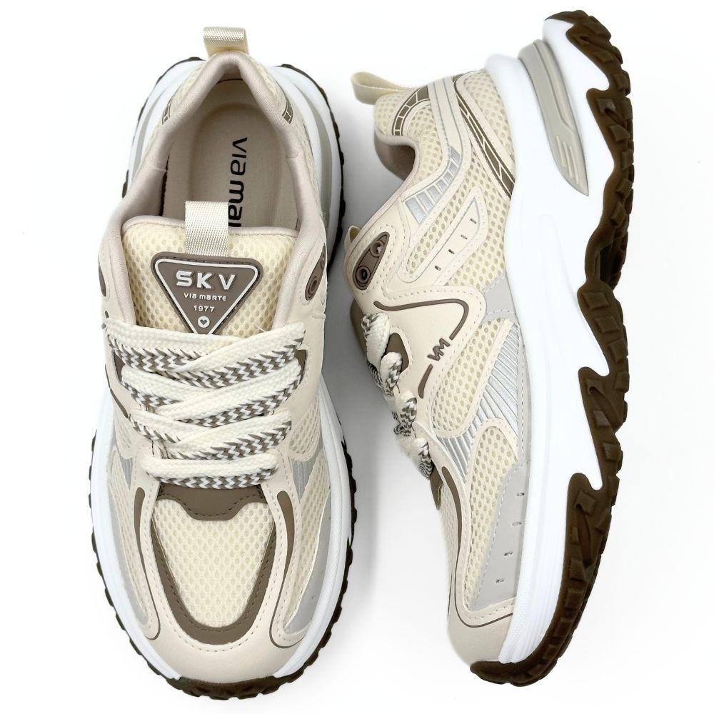 Tênis Via Marte Casual Chunky com Cadarço Feminino Bege 4