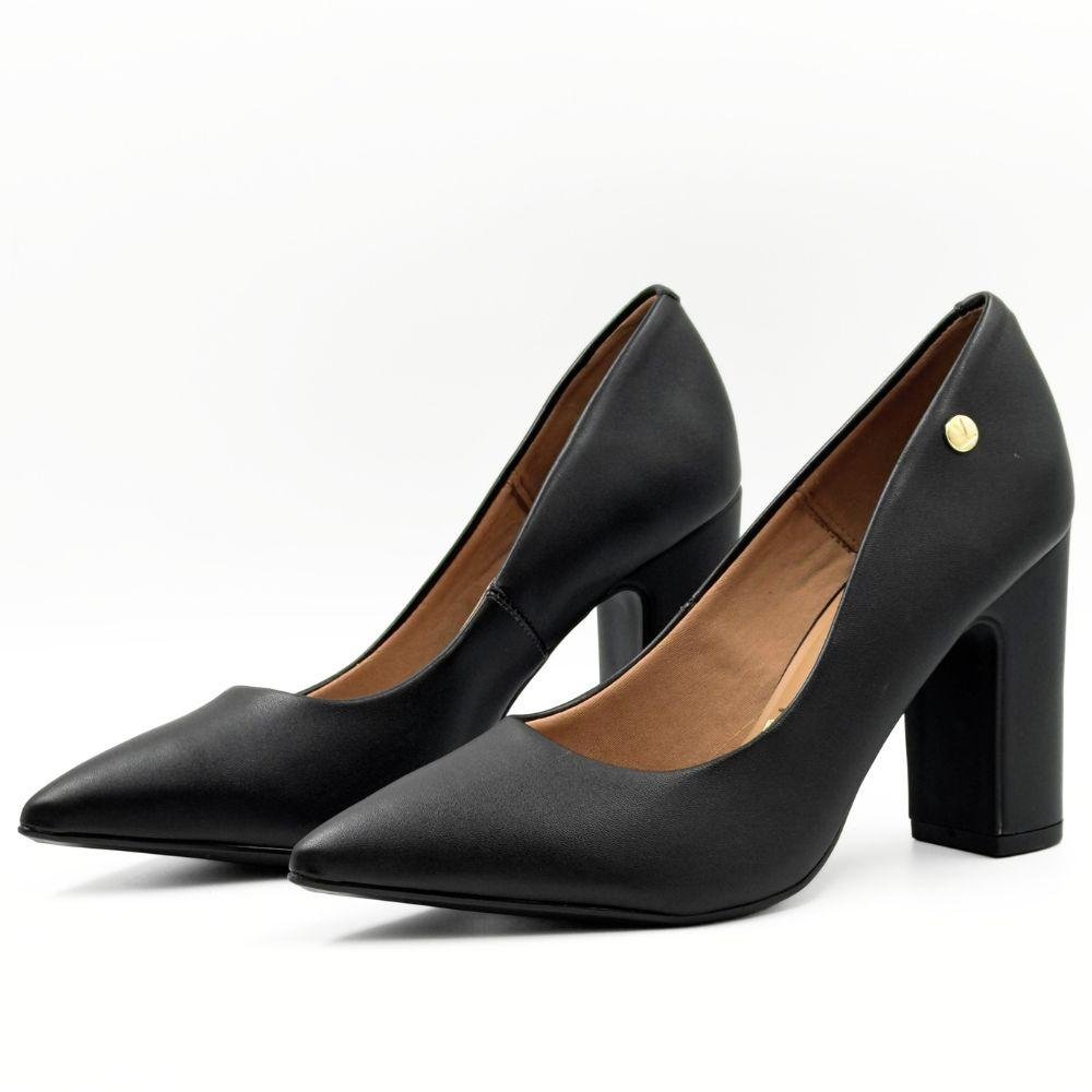 Sapato Vizzano Bico Fino Salto Alto Bloco Feminino Preto 2