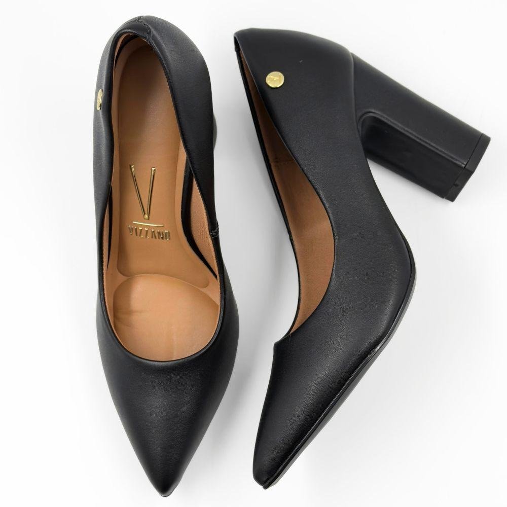 Sapato Vizzano Bico Fino Salto Alto Bloco Feminino Preto 4