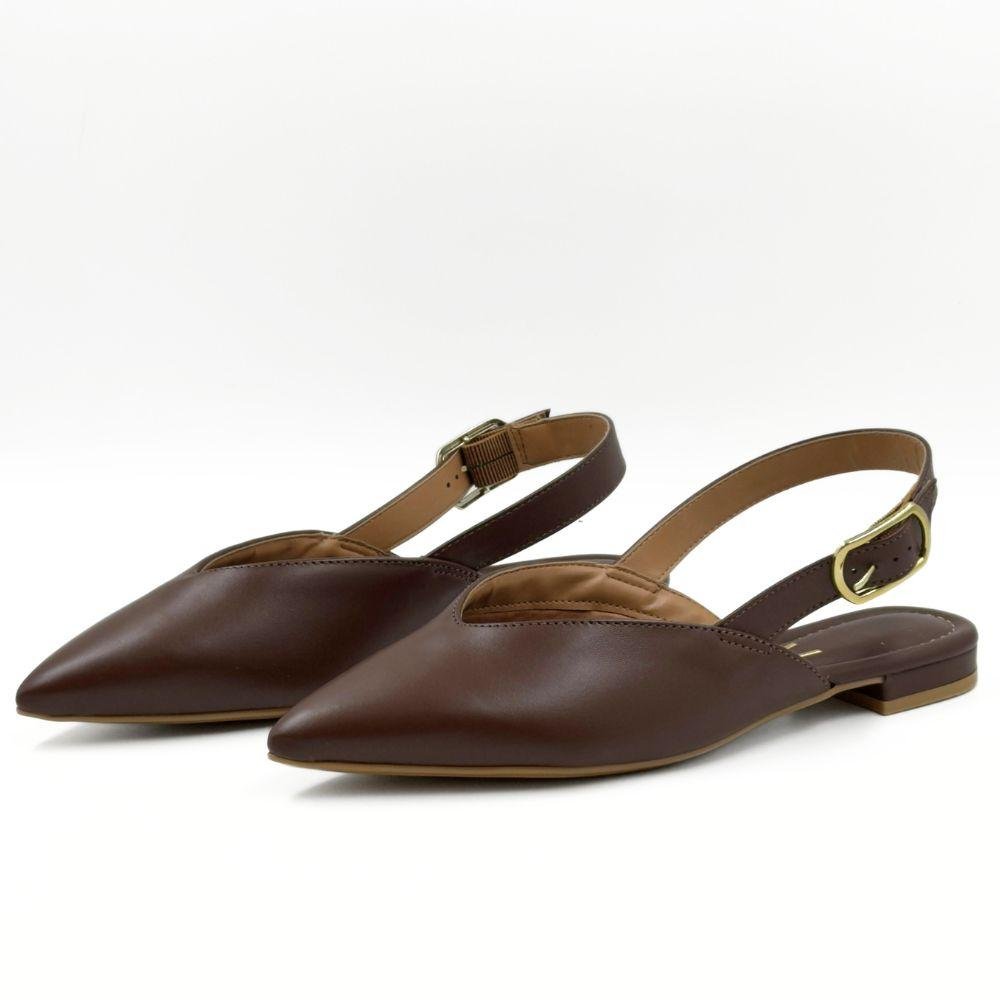 Sapato Vizzano Slingback Bico Fino Salto Baixo Feminino Marrom 2