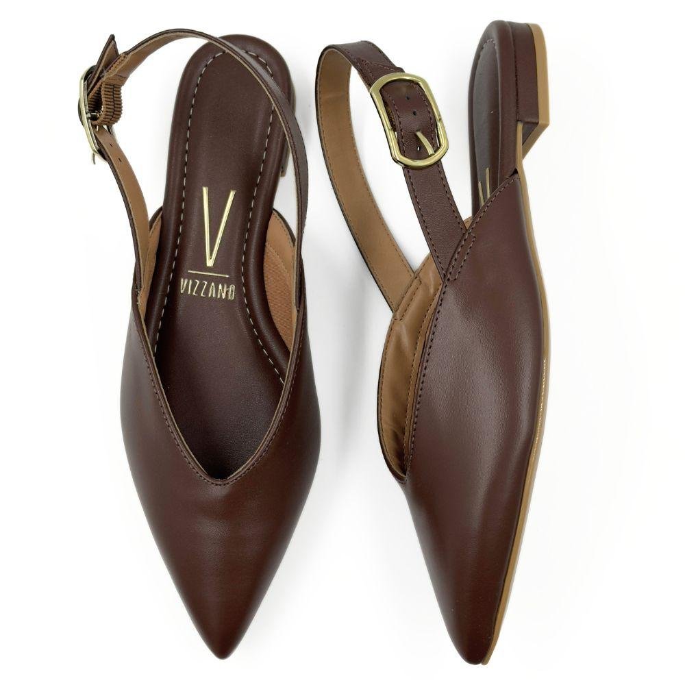 Sapato Vizzano Slingback Bico Fino Salto Baixo Feminino Marrom 4