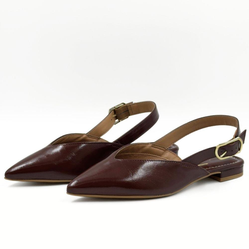 Sapato Vizzano Slingback Salto Baixo Bico Fino Feminino Marrom 2