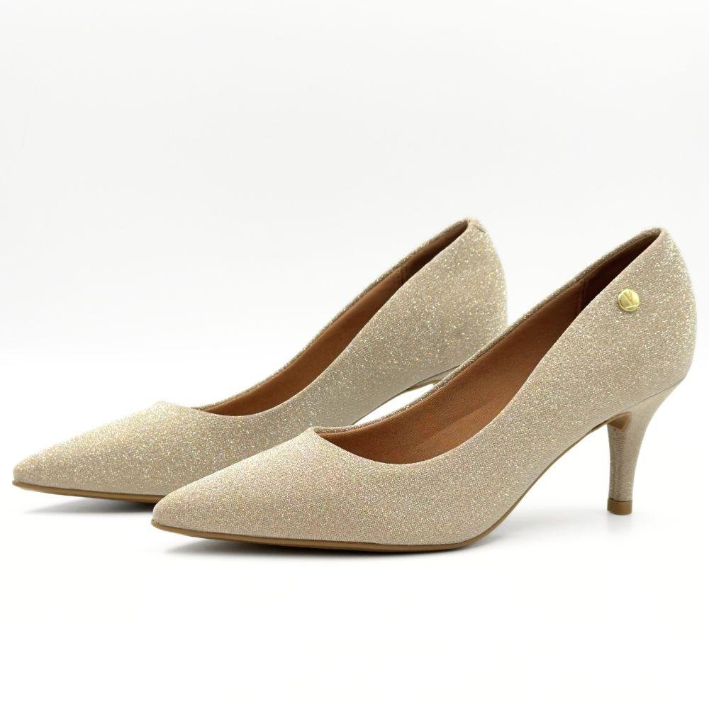Sapato Vizzano Scarpin Shine Bico Fino Salto Médio Feminino Dourado 2