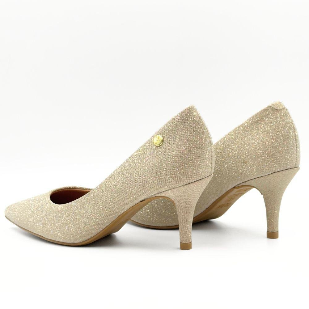 Sapato Vizzano Scarpin Shine Bico Fino Salto Médio Feminino Dourado 3