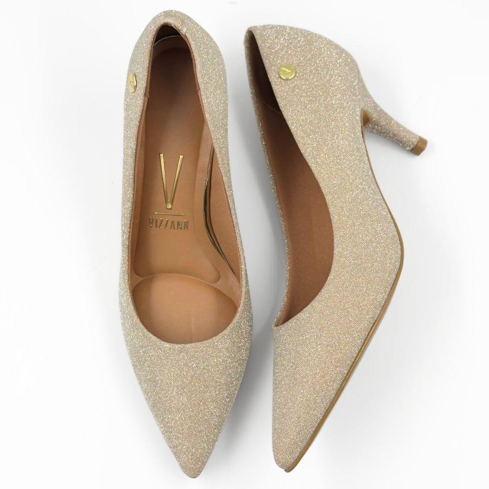 Sapato Vizzano Scarpin Shine Bico Fino Salto Médio Feminino Dourado 4