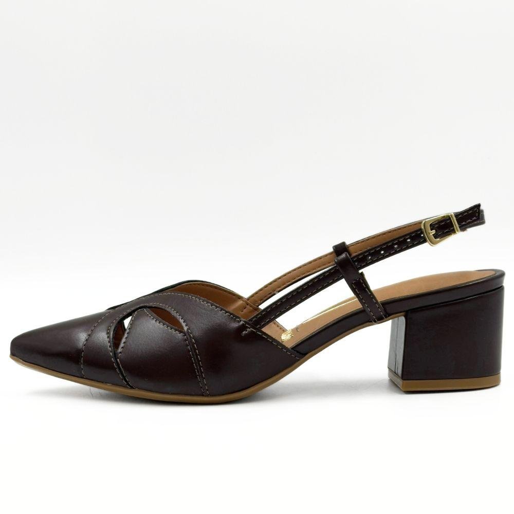 Sapato Vizzano Slingback Bico Fino Salto Bloco Feminino