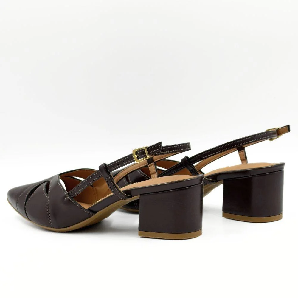 Sapato Vizzano Slingback Bico Fino Salto Bloco Feminino Marrom 3