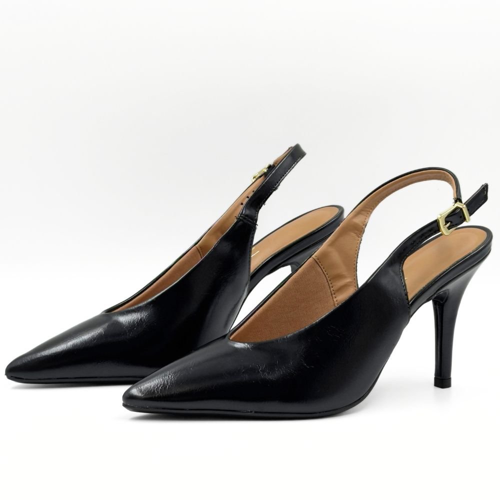 Sapato Vizzano Slingback Bico Fino Salto Alto Feminino Preto 2
