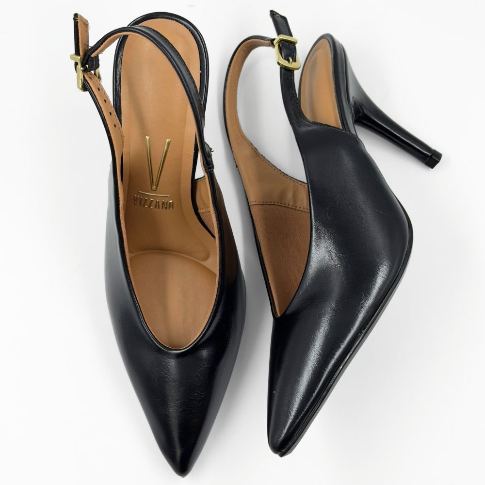 Sapato Vizzano Slingback Bico Fino Salto Alto Feminino Preto 4