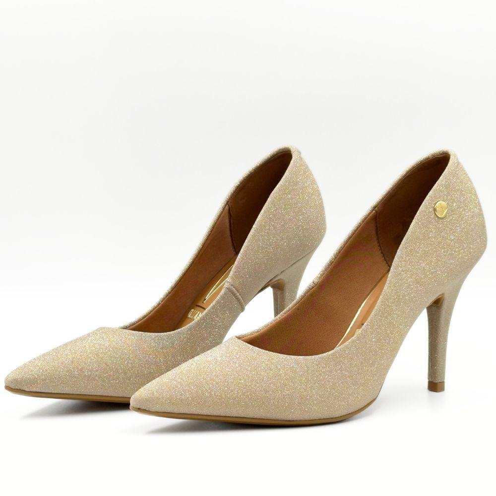 Sapato Vizzano Scarpin Bico Fino Salto Alto Shine Feminino Dourado 2