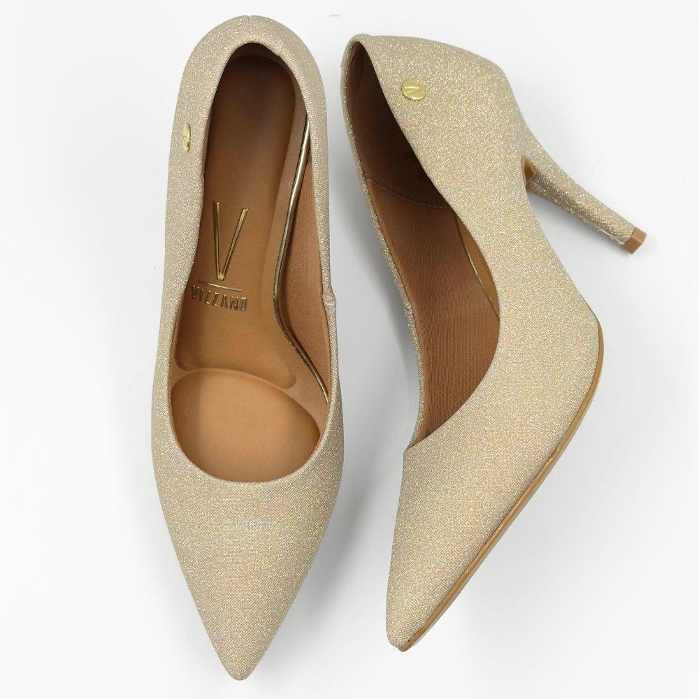 Sapato Vizzano Scarpin Bico Fino Salto Alto Shine Feminino Dourado 4