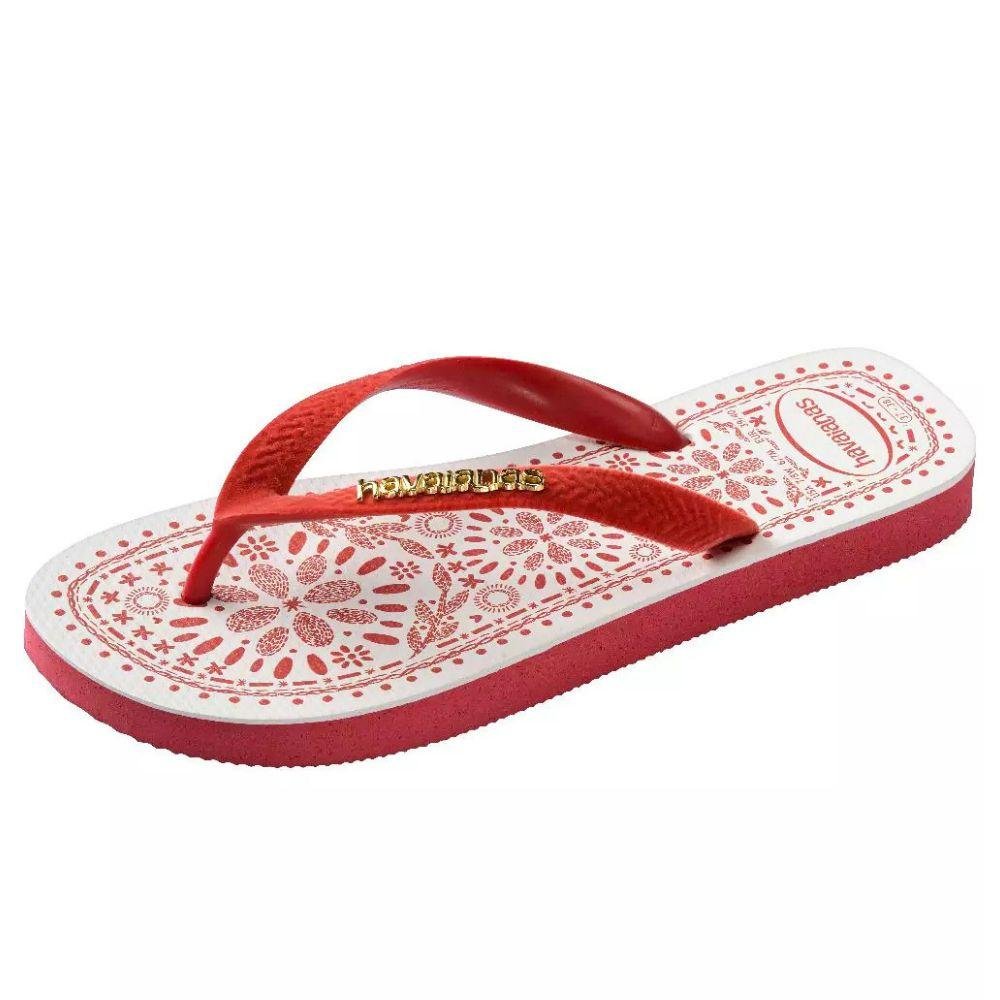 Chinelo Havaianas Tira Larga Top Bordado Flor Feminino Vermelho 2