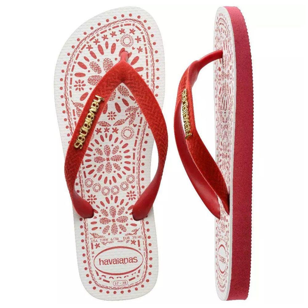 Chinelo Havaianas Tira Larga Top Bordado Flor Feminino Vermelho 4