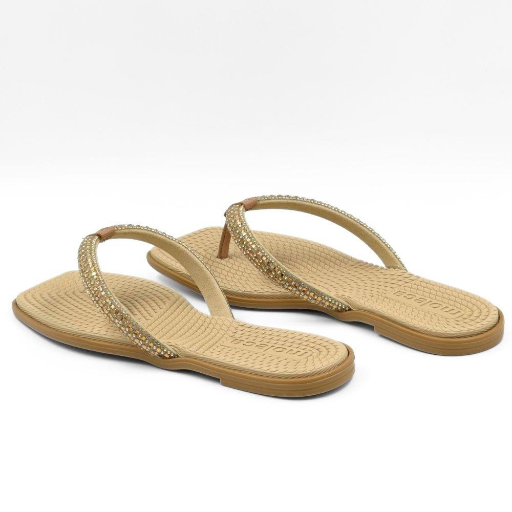 Tamanco Moleca Rasteiro Tira Fina com Aplicações Feminino Dourado/Nude 3
