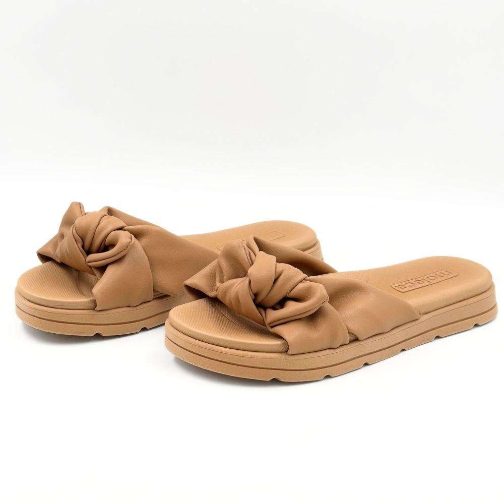 Tamanco Moleca Slide Rasteiro com Laço Feminino Nude 2