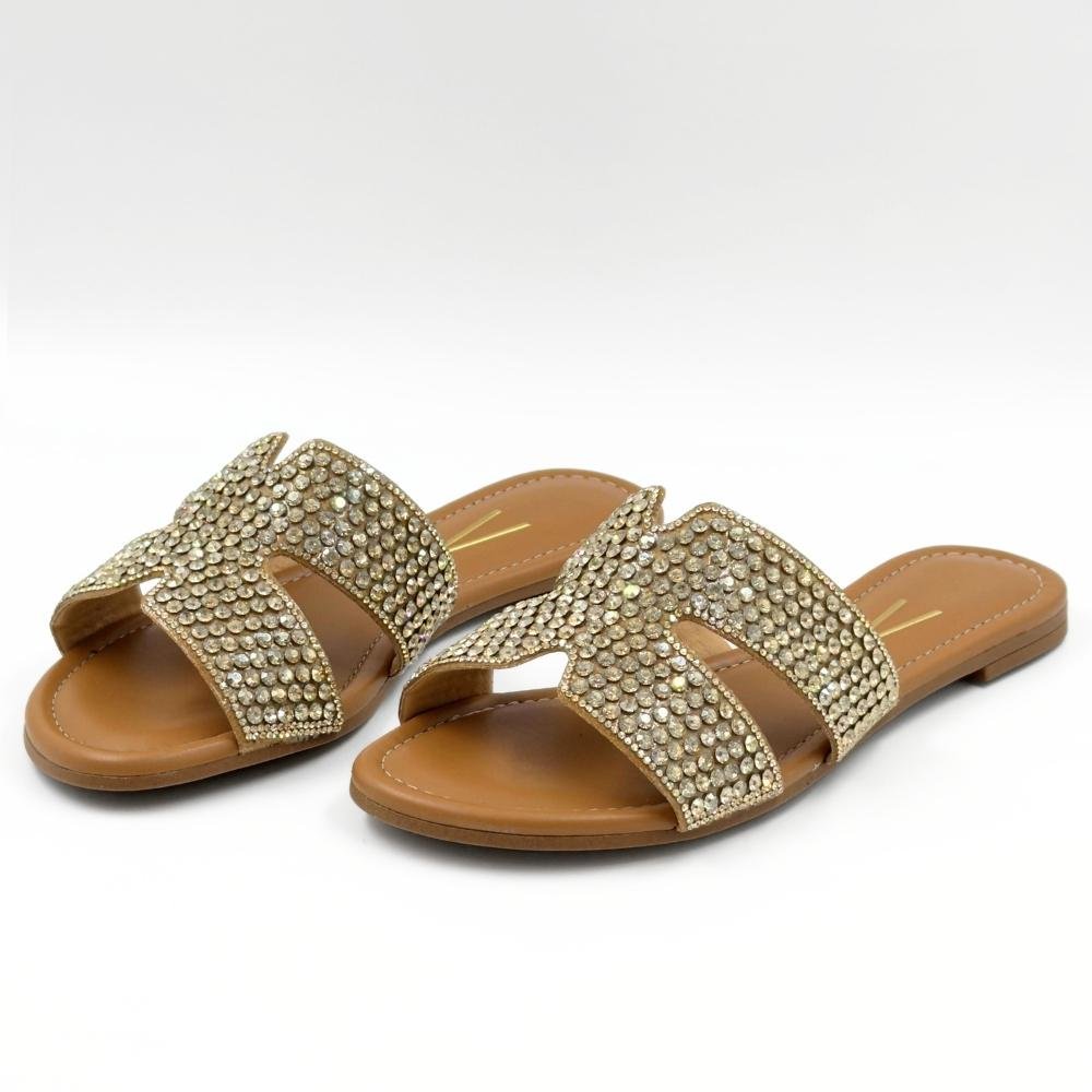 Tamanco Vizzano Rasteiro Slide com Strass Feminino Bege 2
