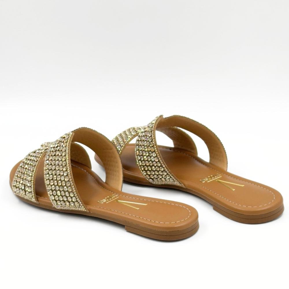 Tamanco Vizzano Rasteiro Slide com Strass Feminino Bege 3