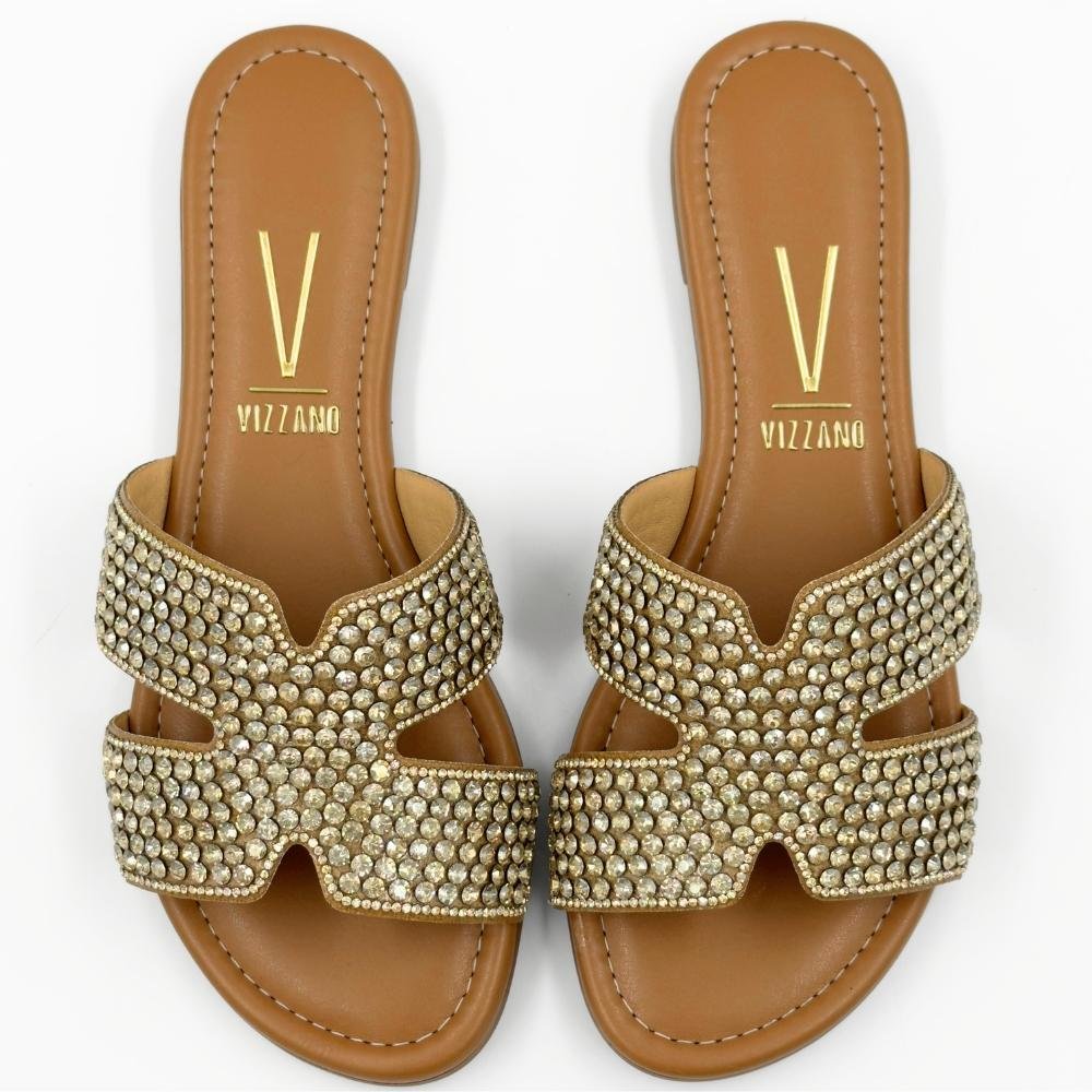 Tamanco Vizzano Rasteiro Slide com Strass Feminino Bege 4