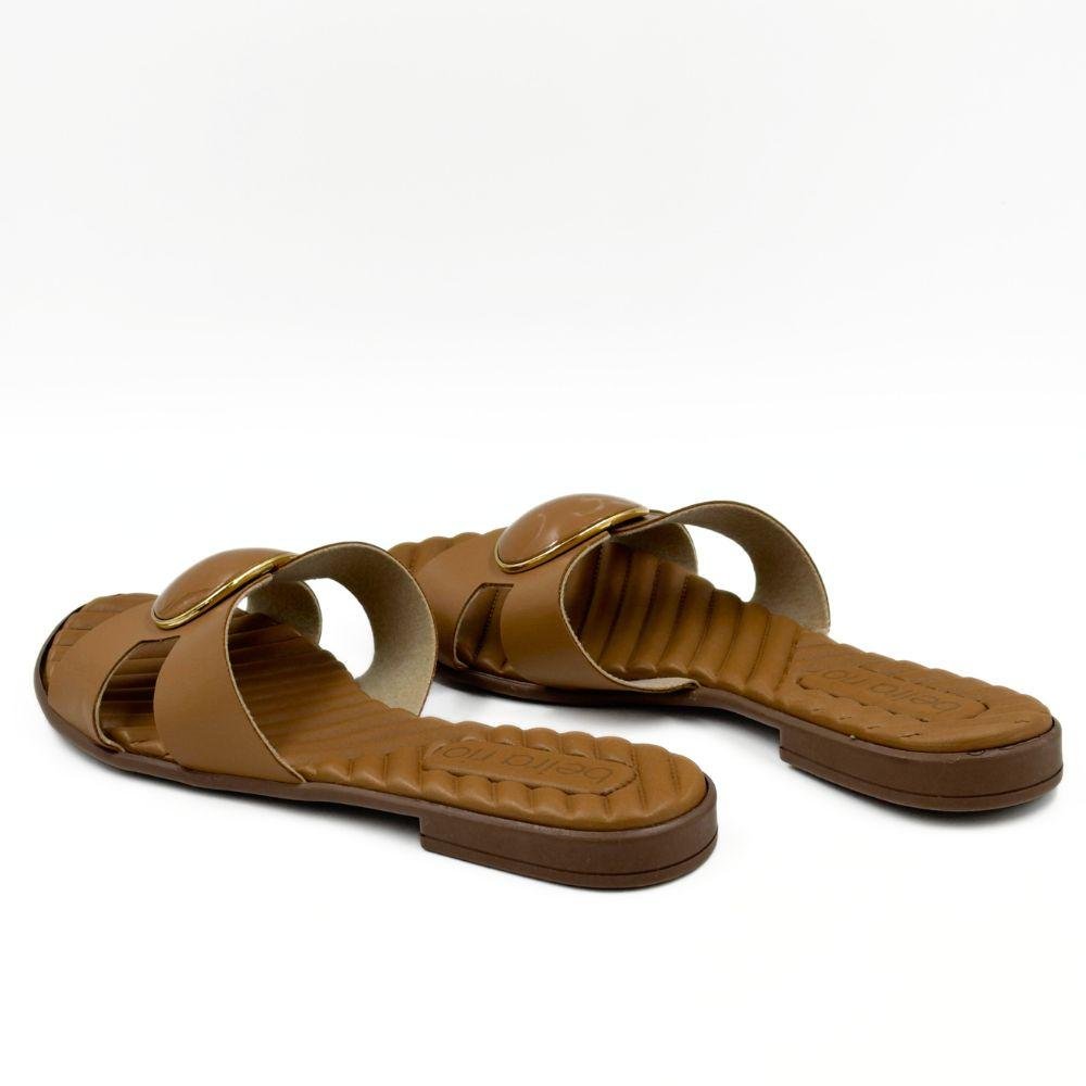 Tamanco Beira Rio Rasteiro Slide com Aplicação Feminino Camel 3