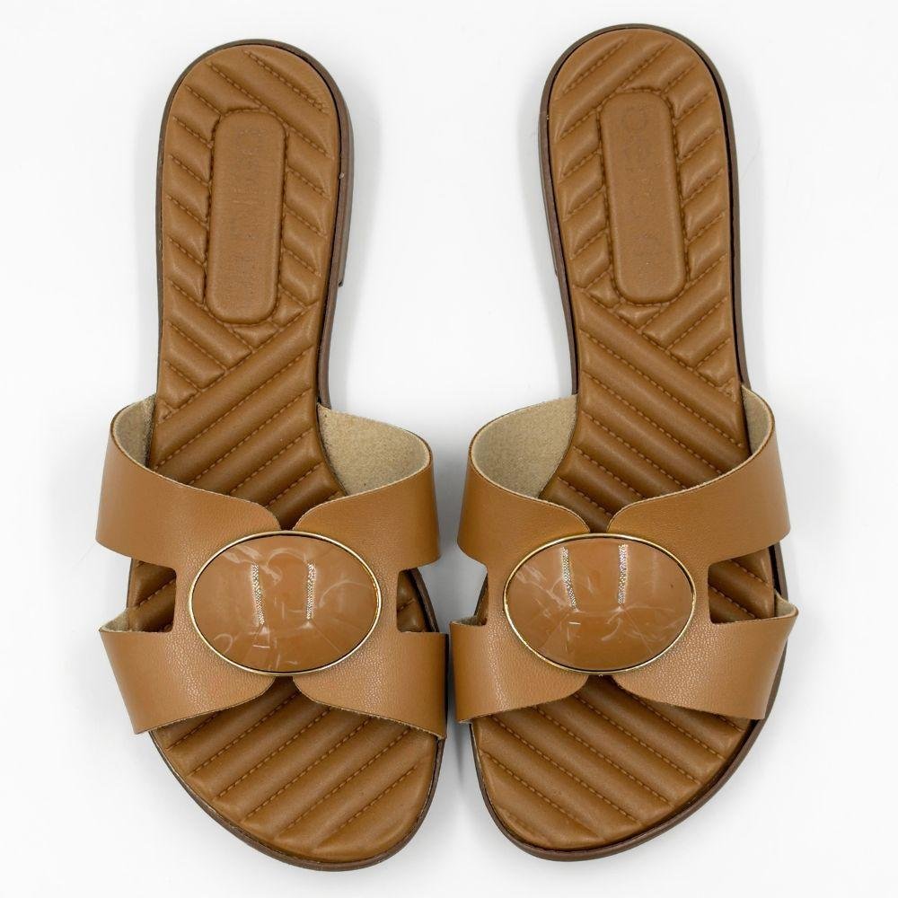 Tamanco Beira Rio Rasteiro Slide com Aplicação Feminino Camel 4