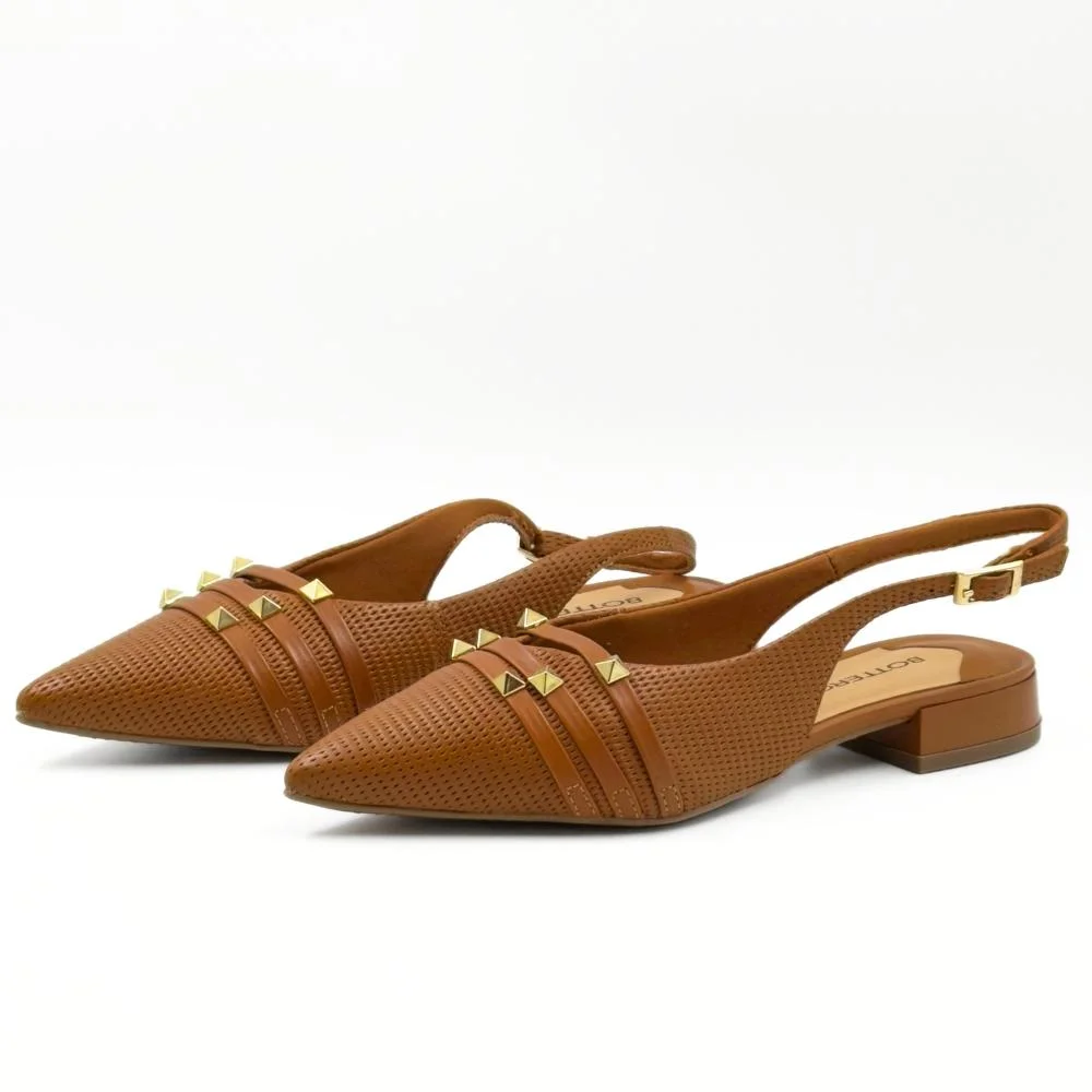 Sapato Bottero Slingback Bico Fino Salto Baixo Feminino Caramelo 2