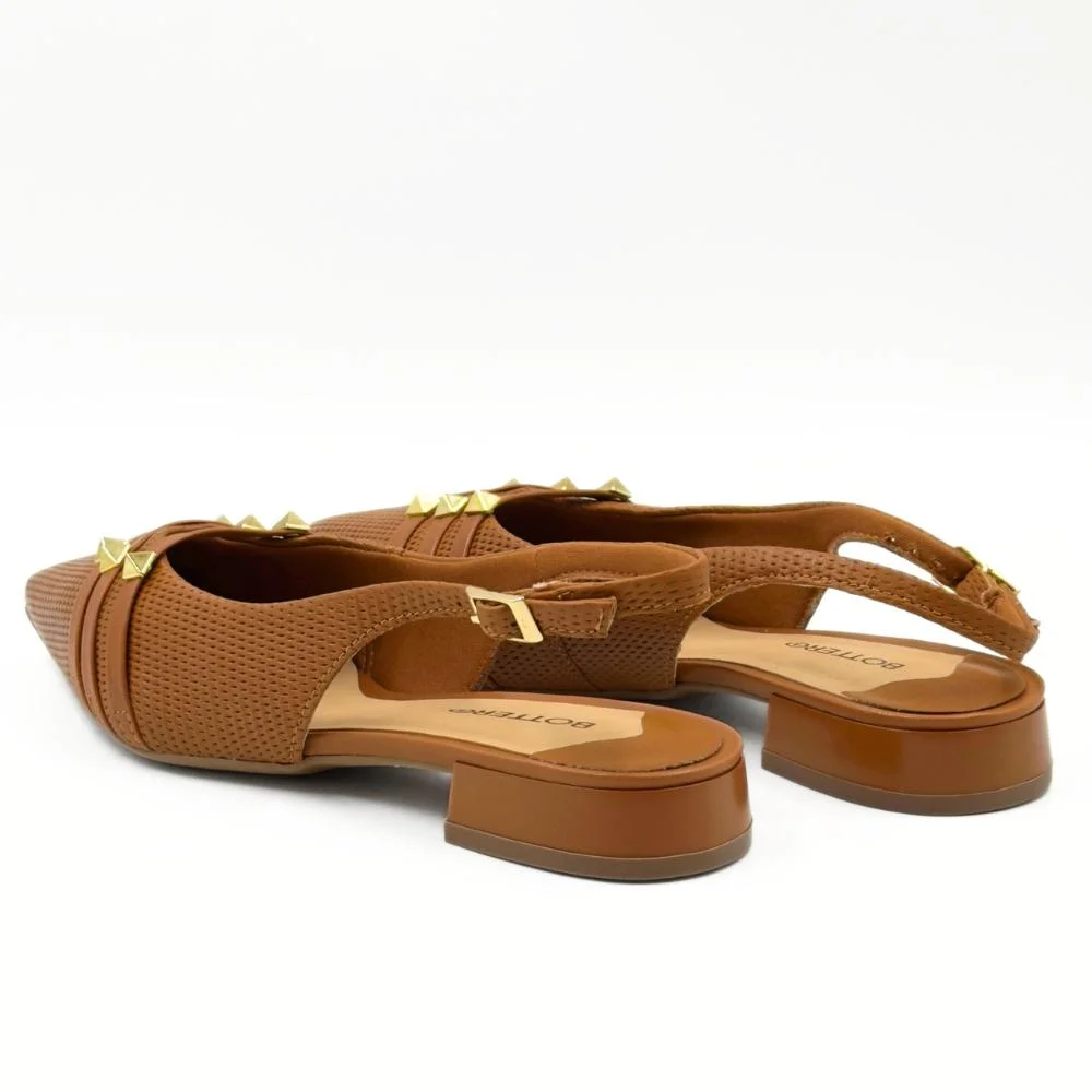 Sapato Bottero Slingback Bico Fino Salto Baixo Feminino Caramelo 3