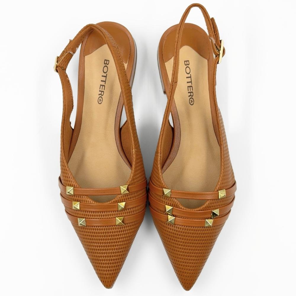Sapato Bottero Slingback Bico Fino Salto Baixo Feminino Caramelo 4
