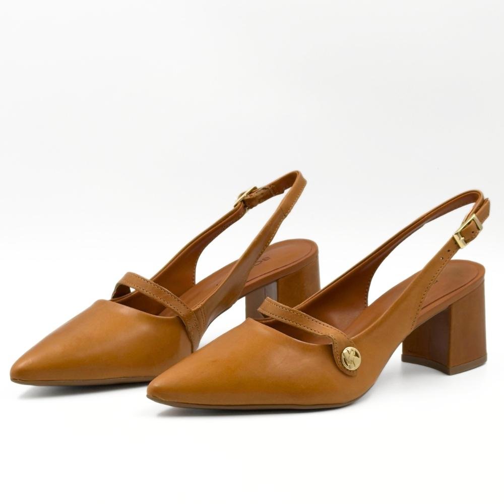 Sapato Bottero Slingback Bico Fino Salto Bloco Feminino Marrom 2
