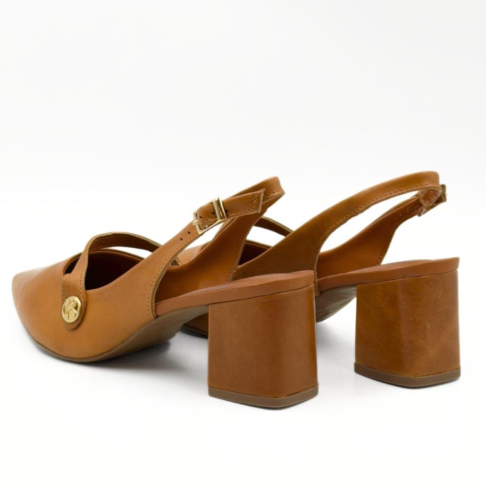 Sapato Bottero Slingback Bico Fino Salto Bloco Feminino Marrom 3