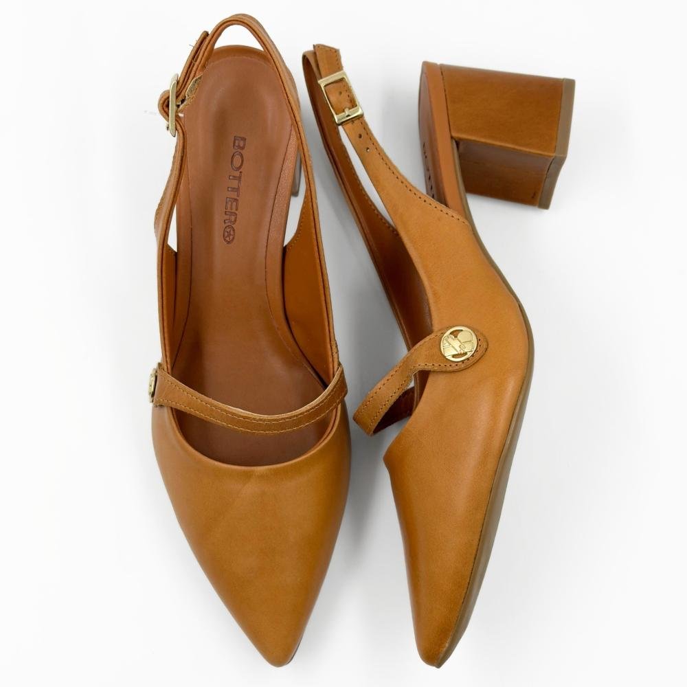 Sapato Bottero Slingback Bico Fino Salto Bloco Feminino Marrom 4