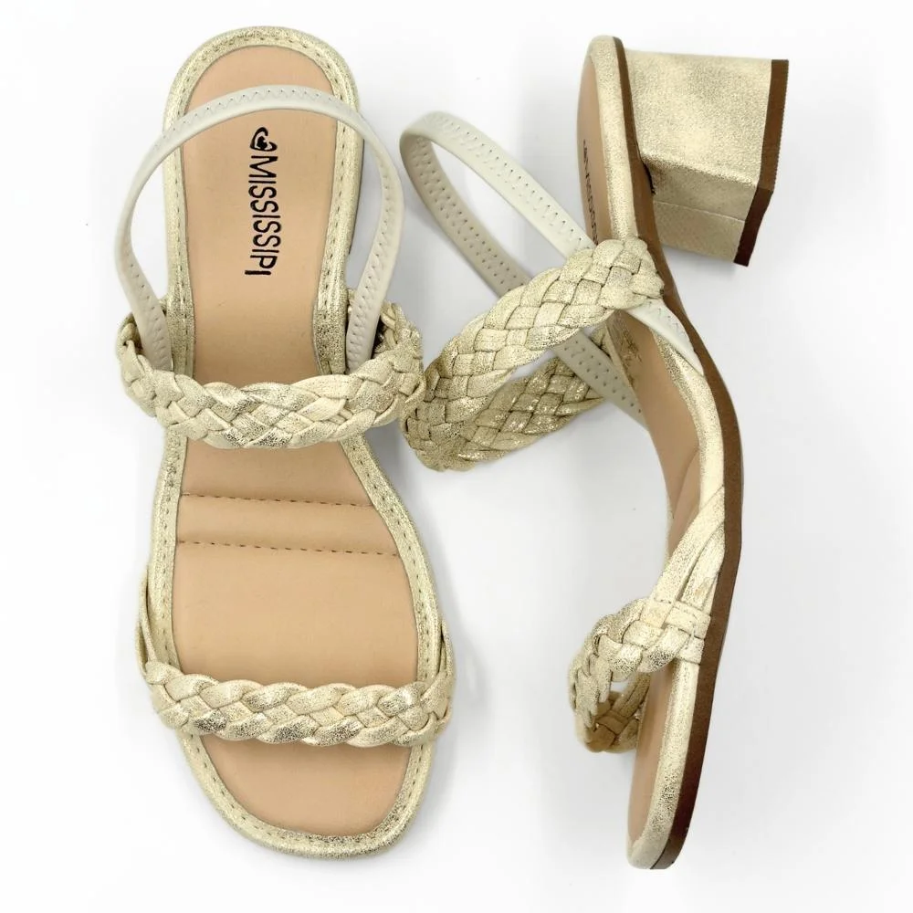 Sandália Mississipi Casual com Glitter Salto Bloco Médio Feminina Gelo 4